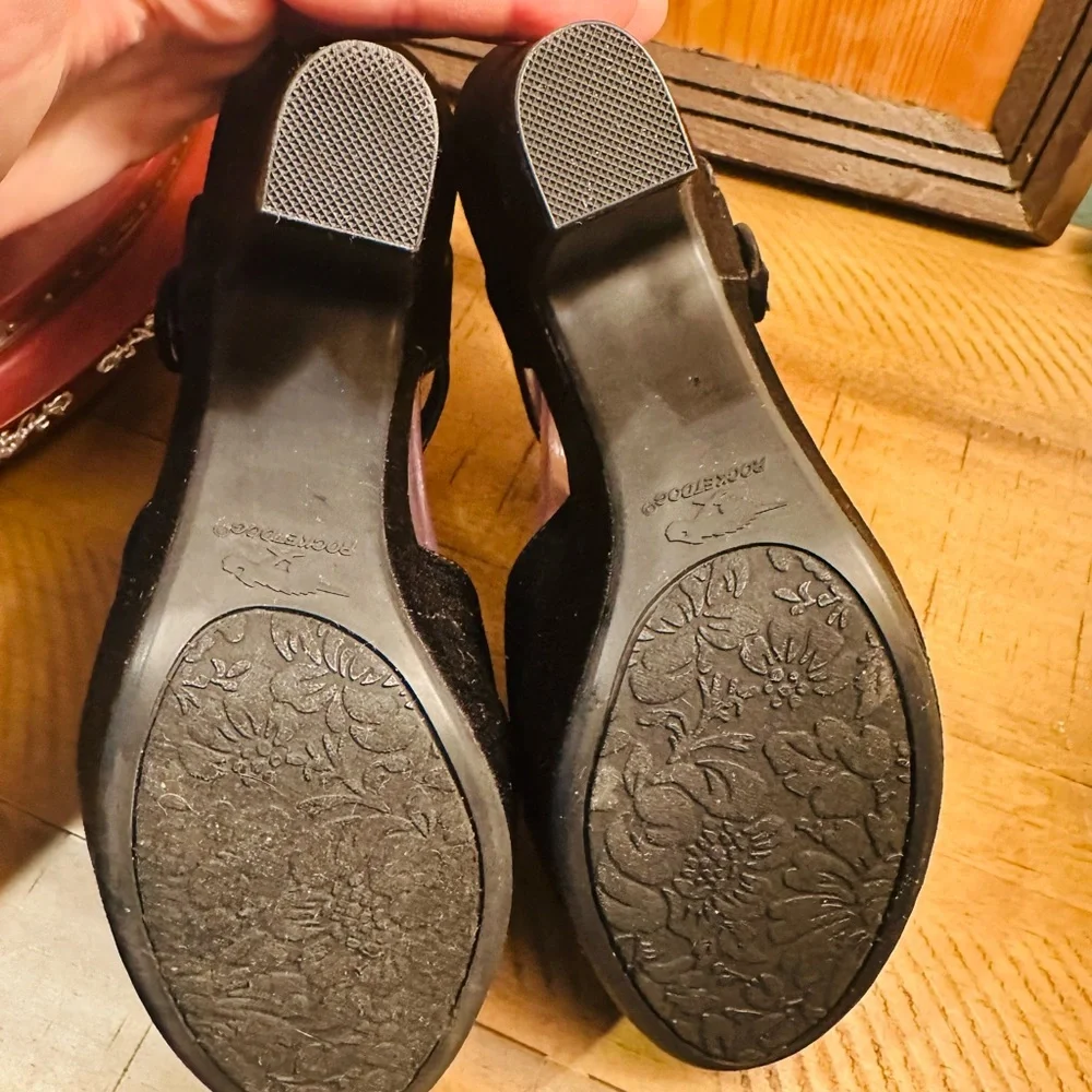 Rocketdog Black Satin Chunky Heeled Formal Event Sandal Size 8M